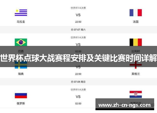 世界杯点球大战赛程安排及关键比赛时间详解